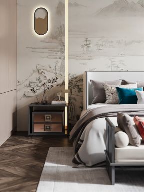 卧室床头柜子 新中式卧室风格装修效果图
