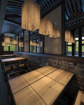 广州徽派餐厅吊顶装修设计效果图