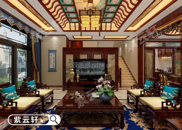 中式装修设计别墅 客厅