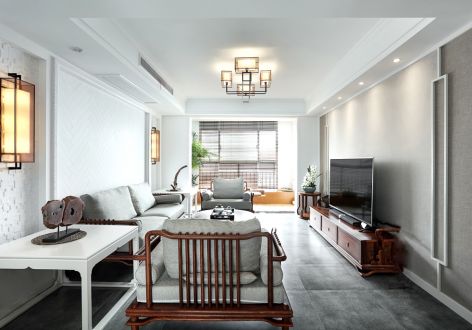 荣和山水绿城125平中式风格三居室装修案例
