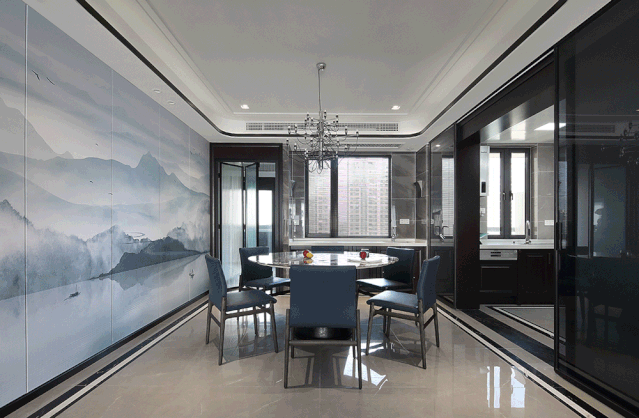 珠江四季悦城109平米新中式风格三室两厅装修案例