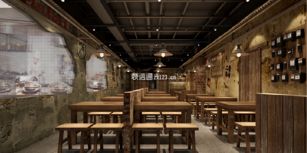 二雷吉林烧烤店田园风格300㎡设计方案