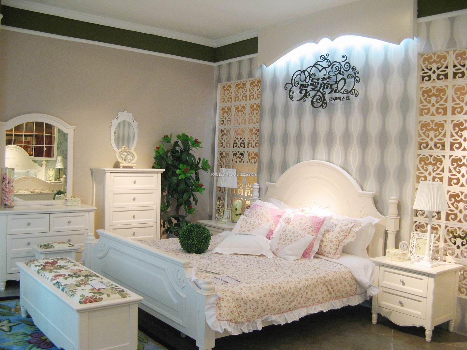 床,欧式田园风真皮碎花双人床