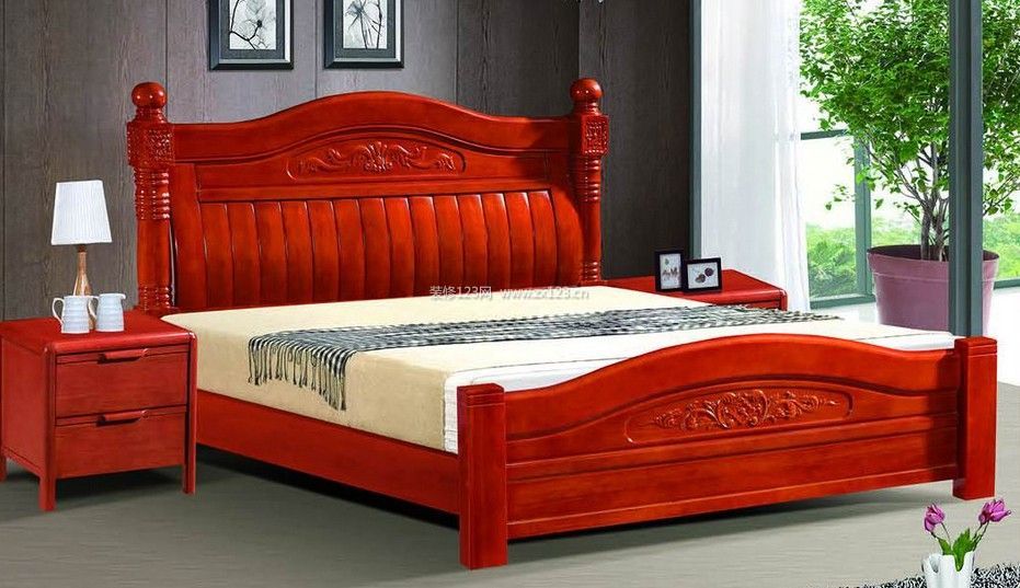 床现代中式杨木大床