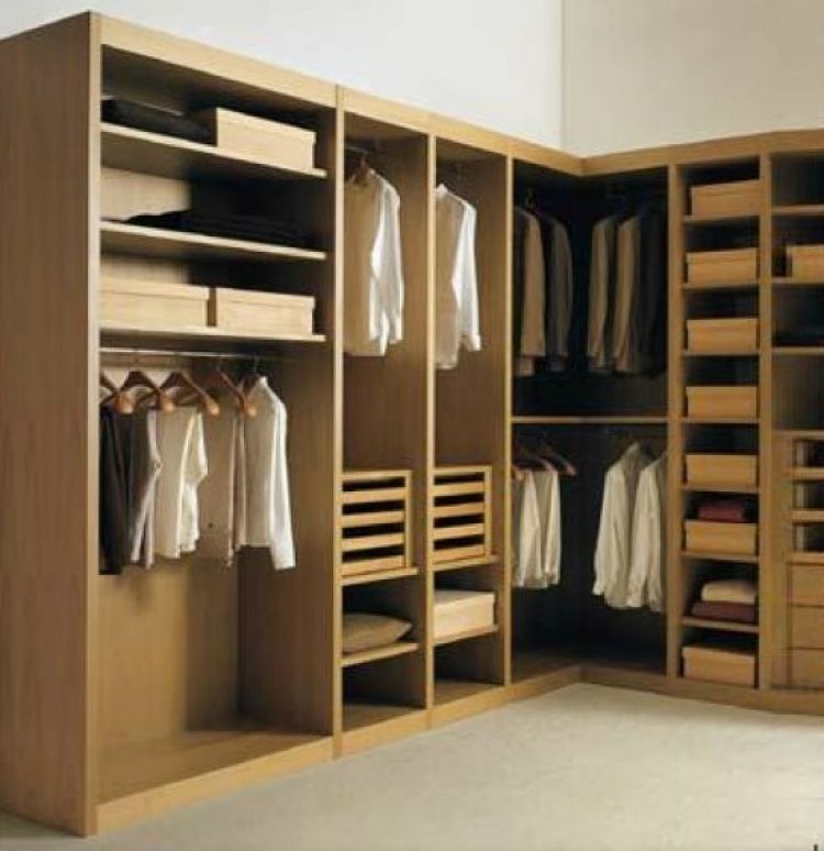 走入式衣柜,简约现代l型刨花板走入式衣柜