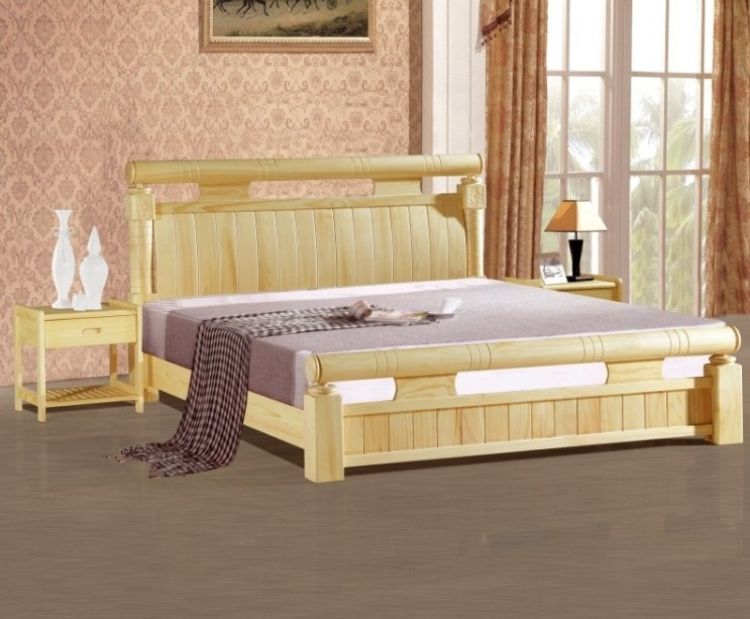 双人床,简约现代卧室松木双人床