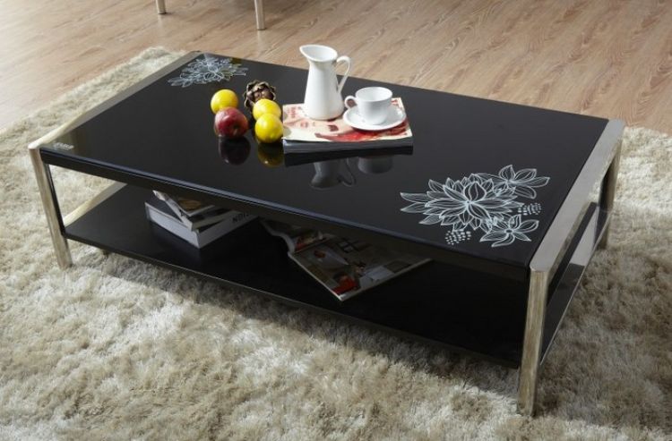 茶几,现代经典黑色钢化玻璃茶几