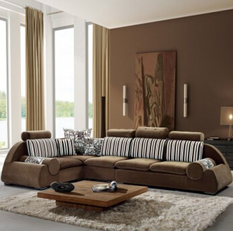 沙发,现代简约咖啡色布艺转角沙发