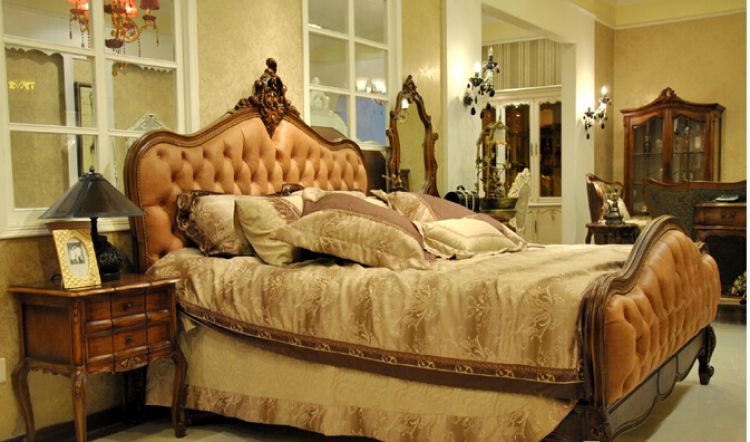 床,美式风真皮棕色双人床