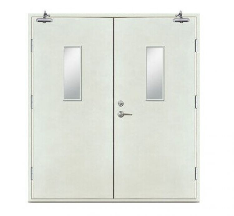 龙阳平板防火对开门(长方玻璃窗)