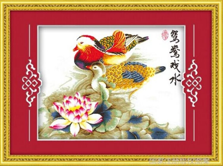 婀娜多姿十字绣鸳鸯戏水yhd8036