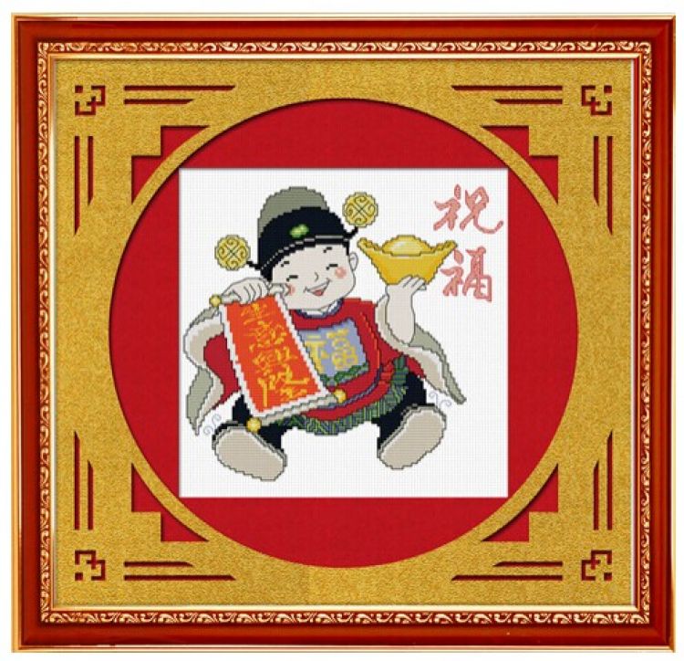 绣尺寸:描述:k100十字绣87007财神身着华服,面带笑容,手里托着金元宝