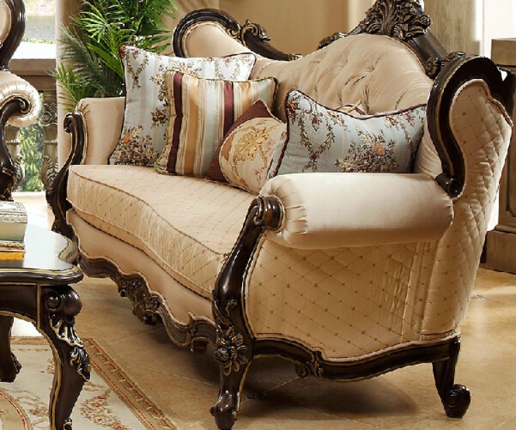 卫诗理欧式雕花布艺双人沙发