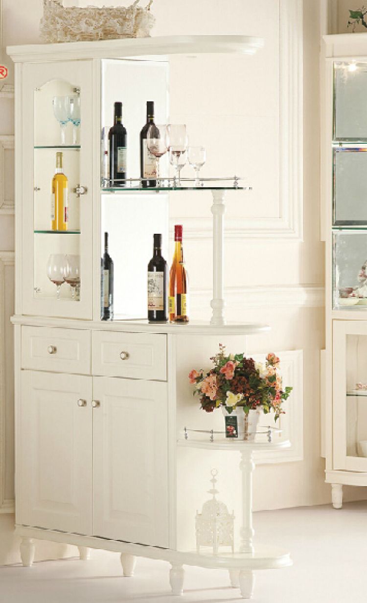 酒柜,韩式风实木玻璃白色酒柜