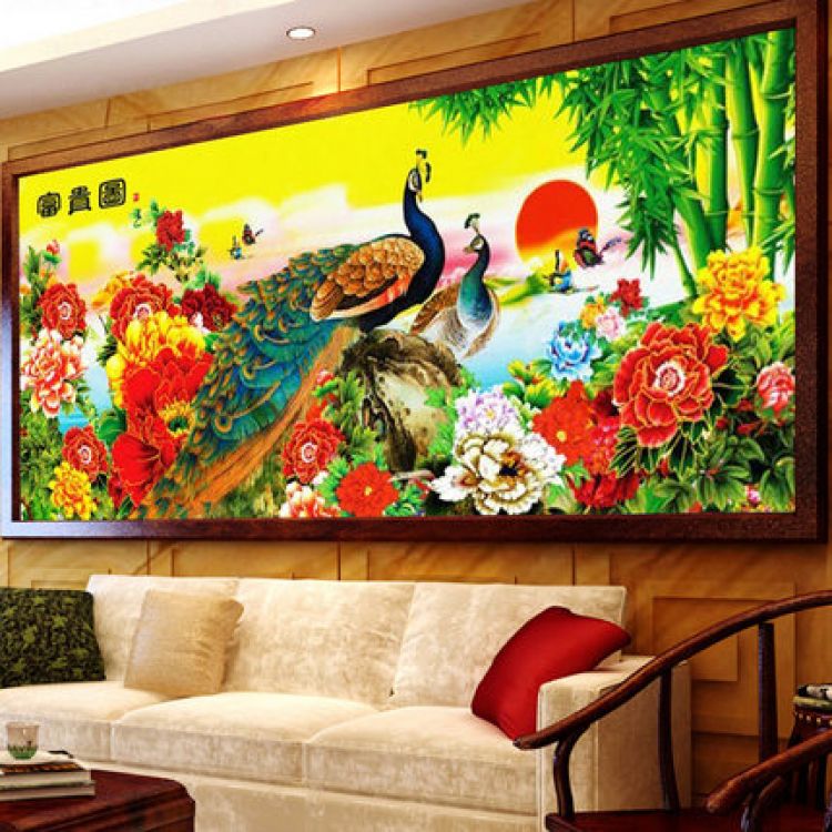 凯蒂斯琪十字绣孔雀富贵图