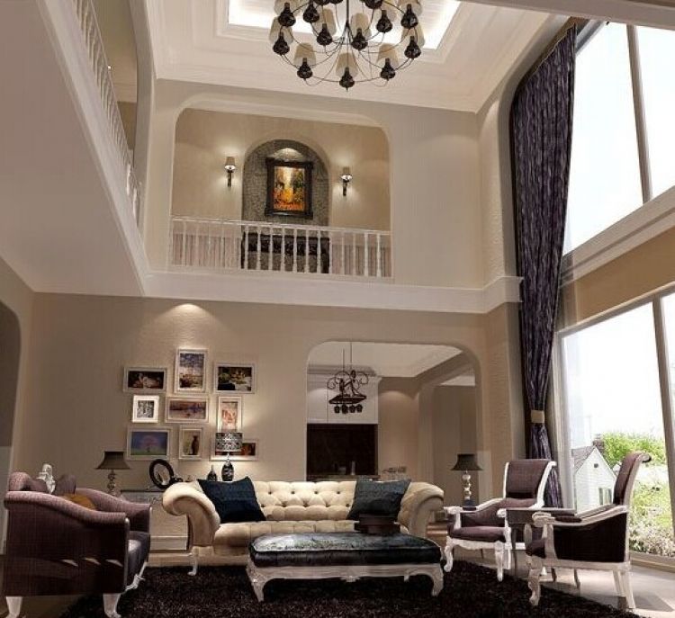 简欧风格三层别墅挑空客厅效果图