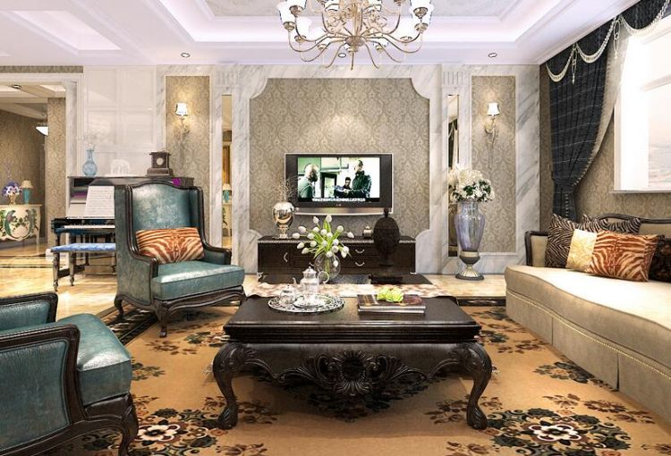 低奢简欧风格客厅电视背景墙装修图片