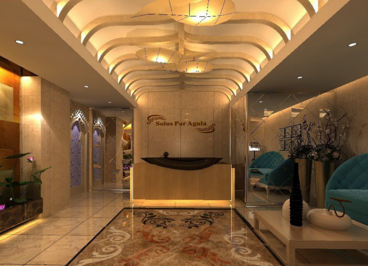 简欧发廊前台形象墙装修图片