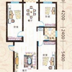 丽景水岸户型图标准层户型图 3室2厅1卫1厨