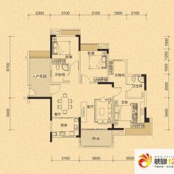 德威摩卡小镇户型图11、14栋04号房 3室2厅2卫1厨