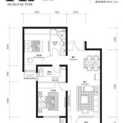 首开璞v公馆户型图H2户型 2室2厅1卫1厨