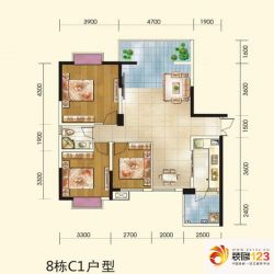 颐和京都户型图3期8栋C1 3室2厅1卫