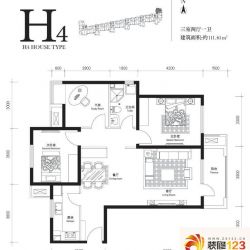 首开璞v公馆户型图H4户型 3室2厅1卫1厨