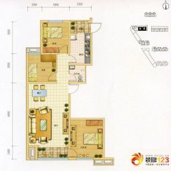 六合轩府户型图2号楼标准层A户型 3室2厅1卫1厨