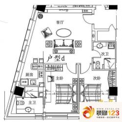 融达国际户型图酒店式公寓D户型（售罄） 2室1厅2卫1厨