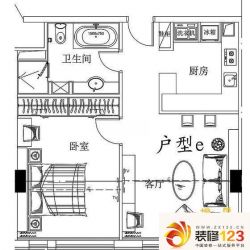 融达国际户型图酒店式公寓E户型（售罄） 1室1厅1卫1厨