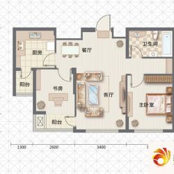 名仕智慧谷户型图1号楼D户型 2室2厅1卫1厨