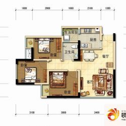 荣盛花语城户型图一期A4户型 3室2厅1卫1厨