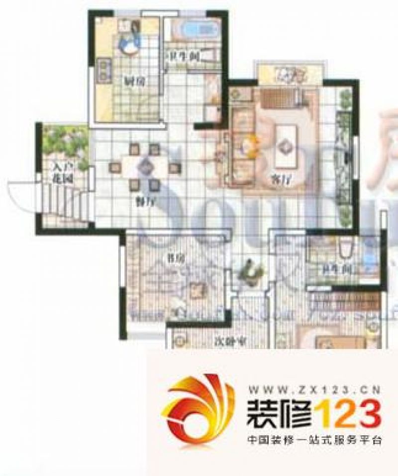滨江明珠城户型图2期棋域B 3室2厅2卫1厨