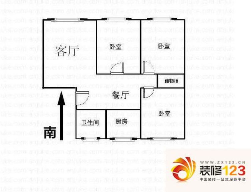 凤凰花园城户型图户型图 3室 3室2厅1卫1厨