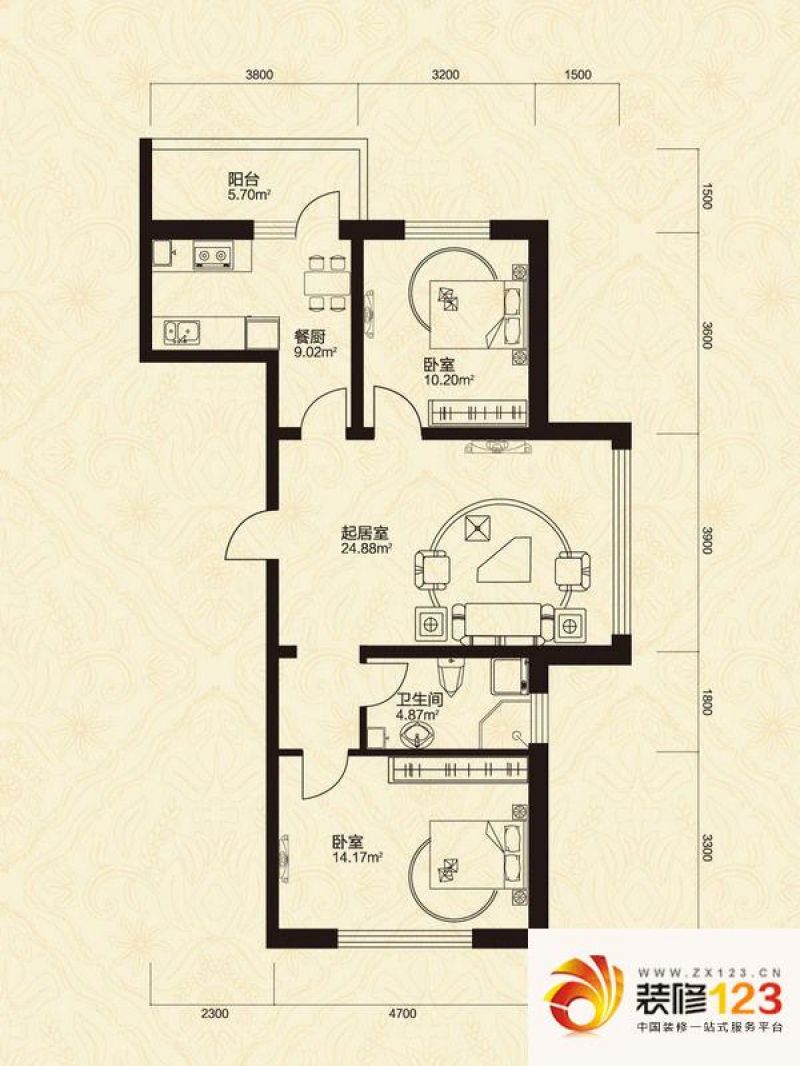 哈尔滨珠江帝景珠江帝景户型图j户型 3室1厅2卫1厨图片大全