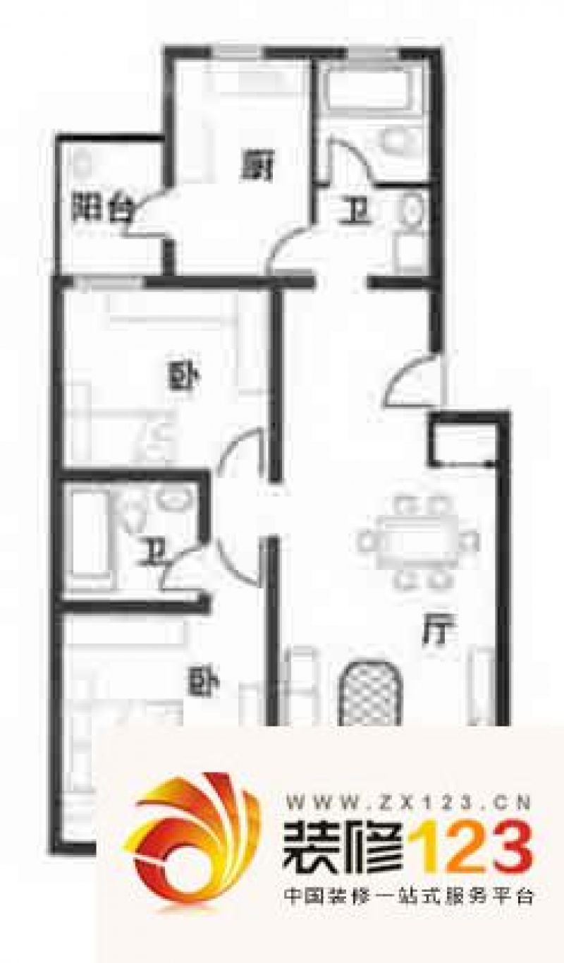 上海 合虹公寓2室 户型图