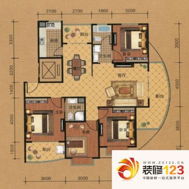上海城户型图B2户型 4室2厅2卫1厨