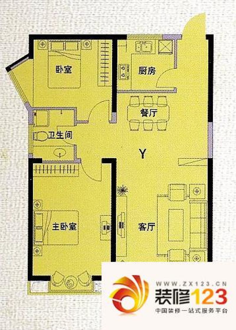 明发滨江新城户型图三期y户型图 2室2厅1卫