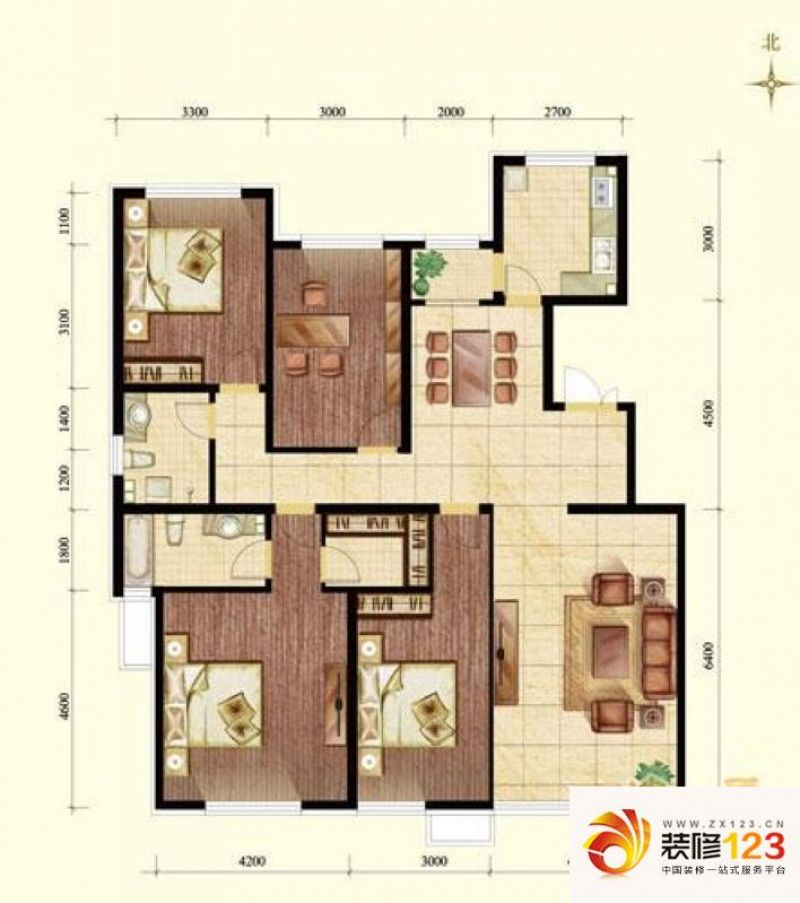 中海锦绣城户型图户型图 3室2厅2卫1厨