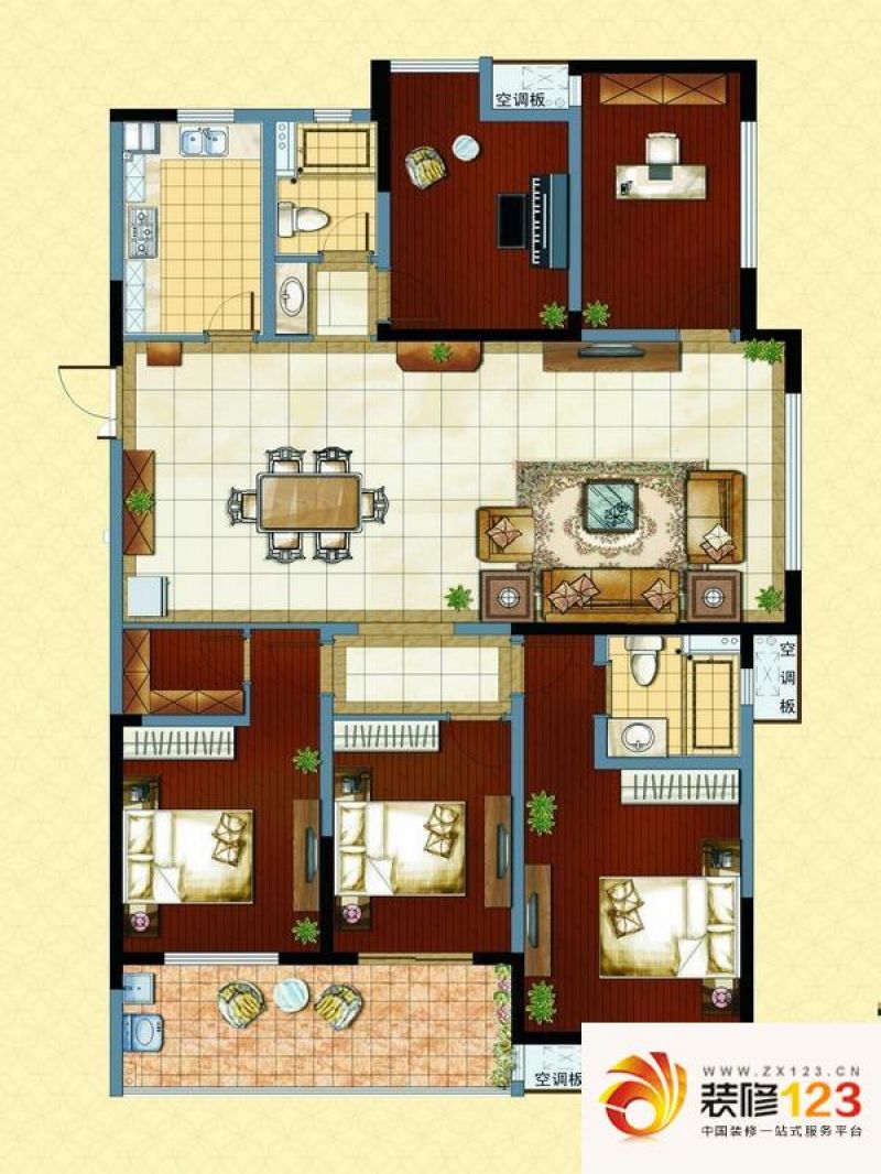 九洲花园缇香郡户型图33#F户型 3室2厅2卫1厨