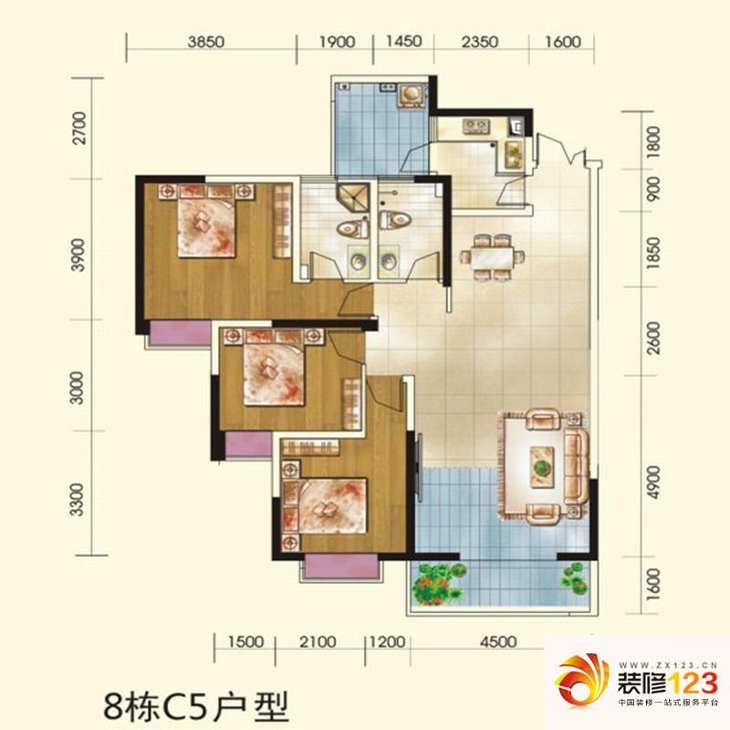 颐和京都户型图3期8栋C5 3室2厅1卫