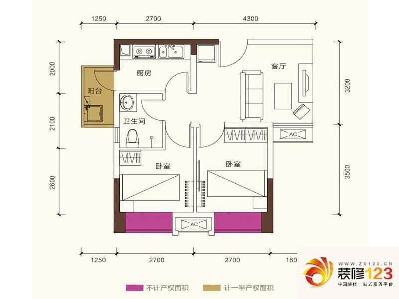 保利香槟光华户型图D2户型图 2室1厅1卫1厨