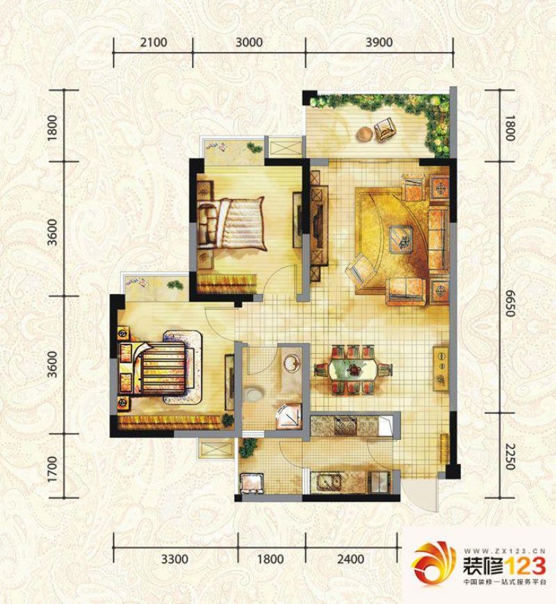 欧韵金沙户型图3,5号楼c户型 2室2厅1卫1厨