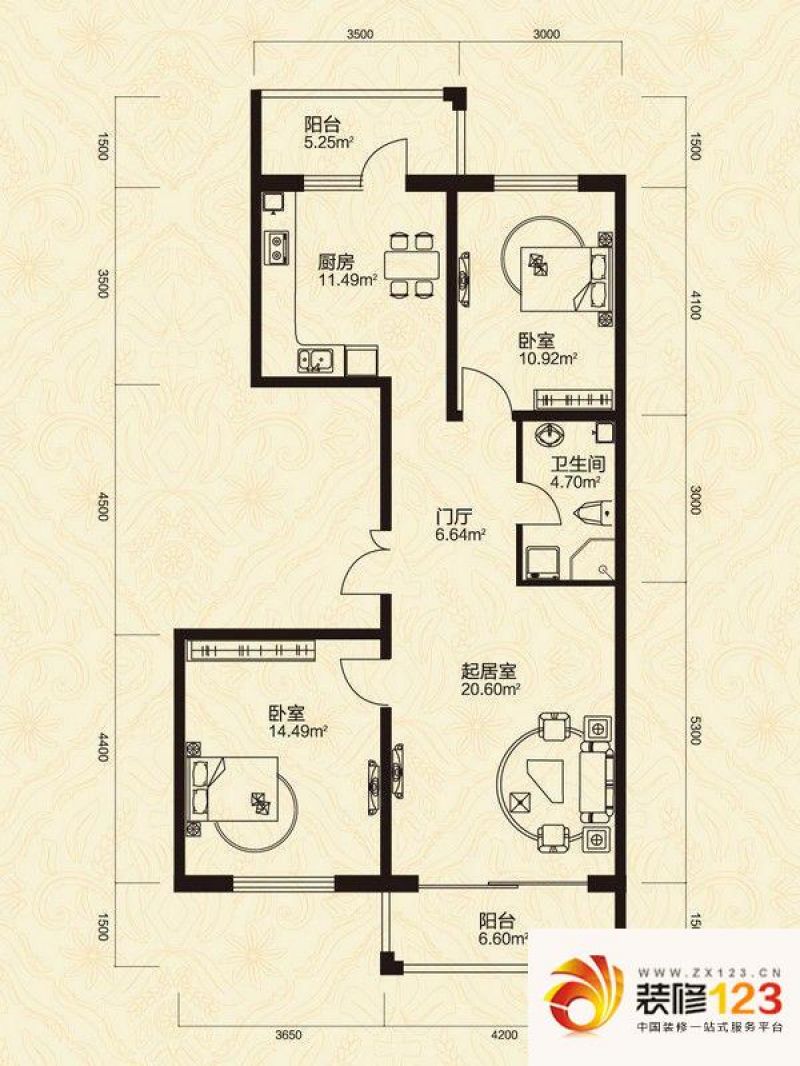 哈尔滨珠江帝景珠江帝景户型图j户型 3室1厅2卫1厨图片大全