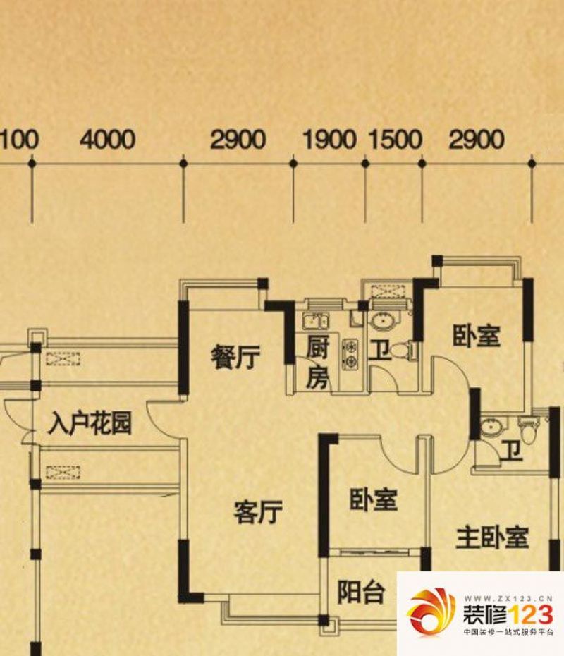 联泰香域滨江桥郡户型图16,19#3室户型图 3室2厅2卫1厨