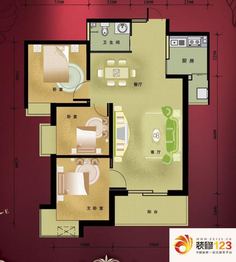 凤凰城户型图a户型 3室2厅2卫1厨
