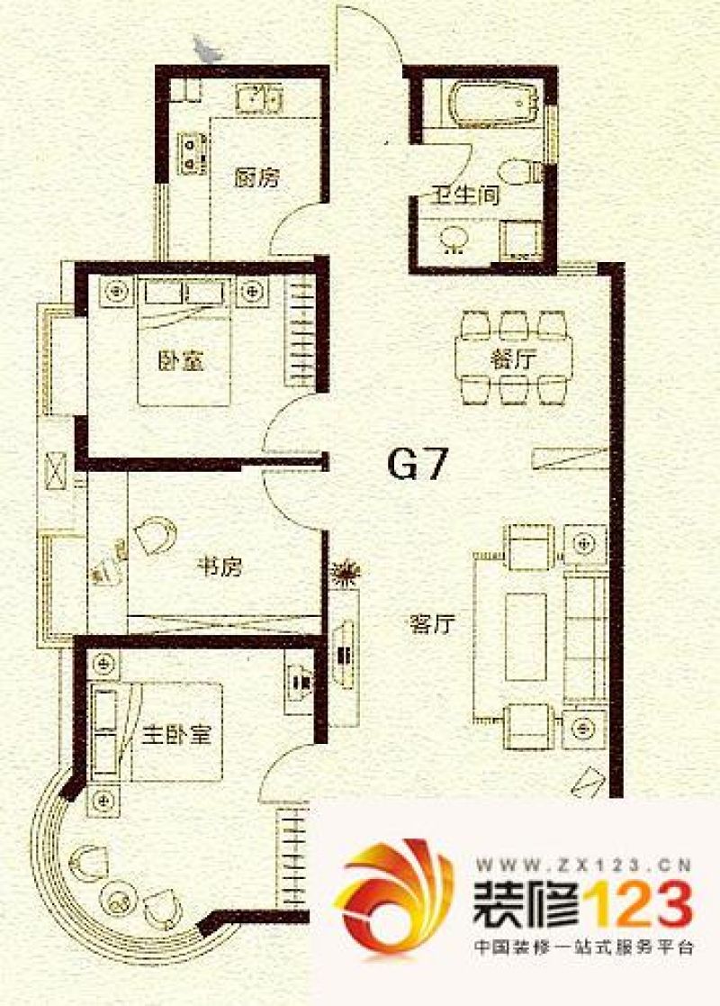 明发滨江新城户型图三期g7户型图 3室2厅1卫