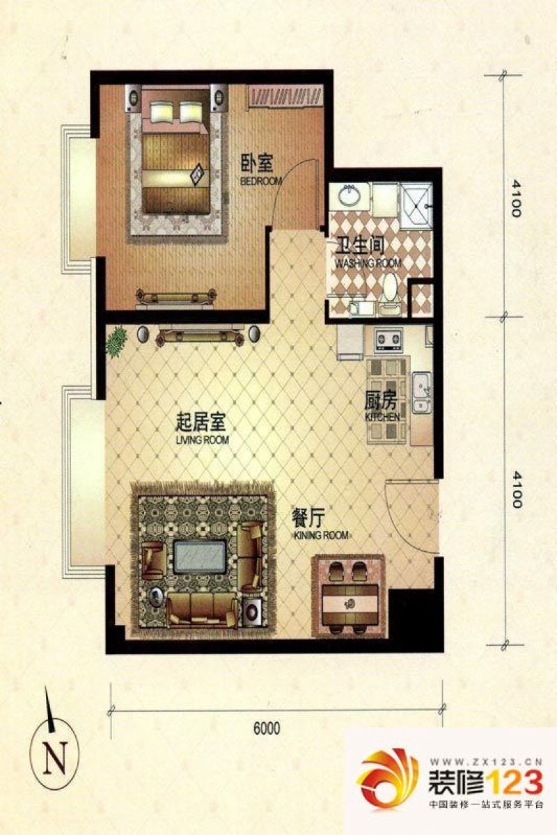 金宇钻石户型图h户型 1室1厅1卫1厨