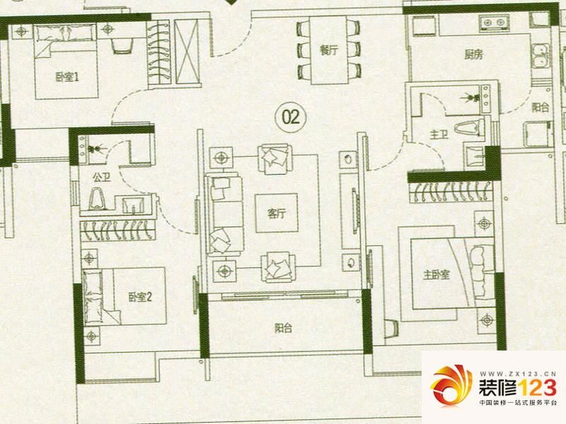 海伦春天蝴蝶谷5座02单元户型户型图