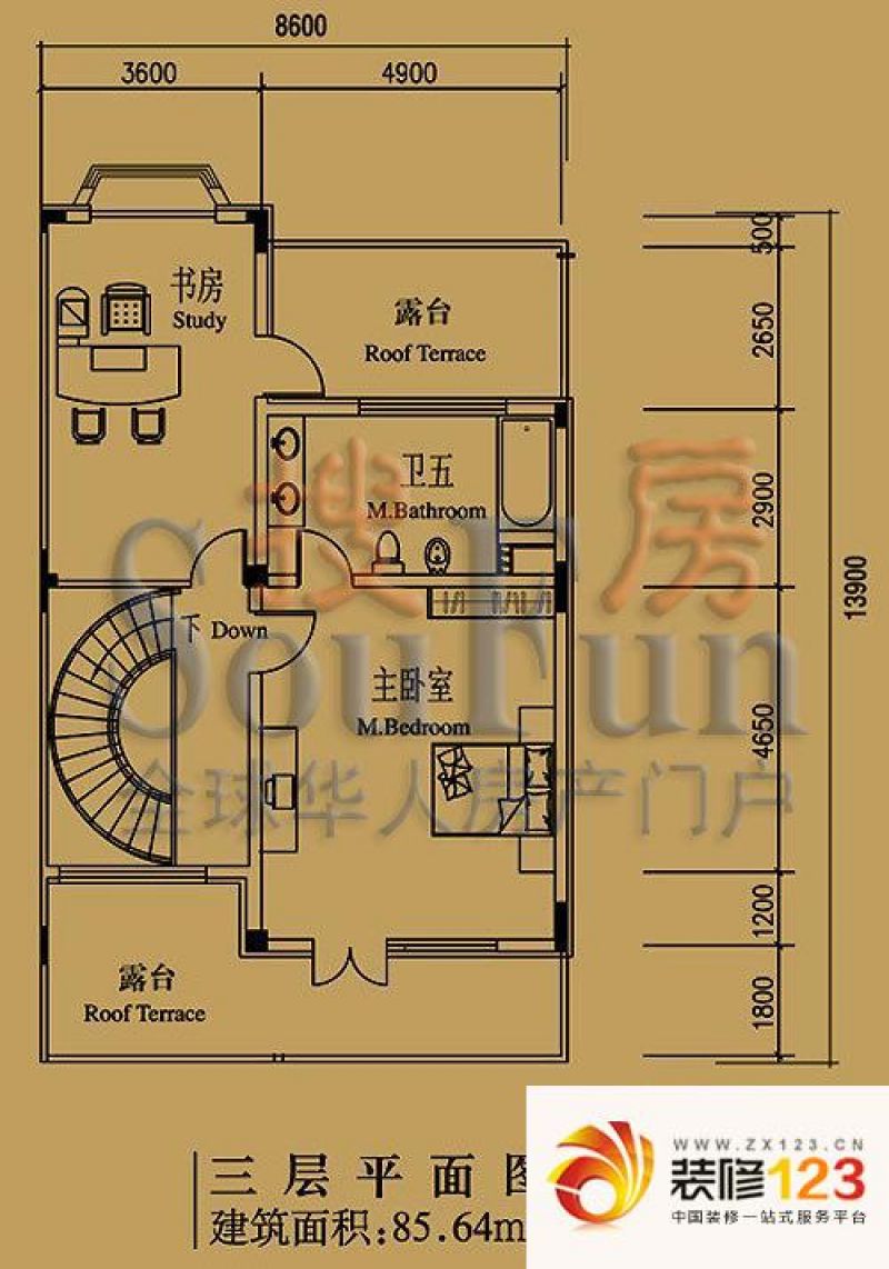 檀香山别墅户型图a5三层户型 2室1卫